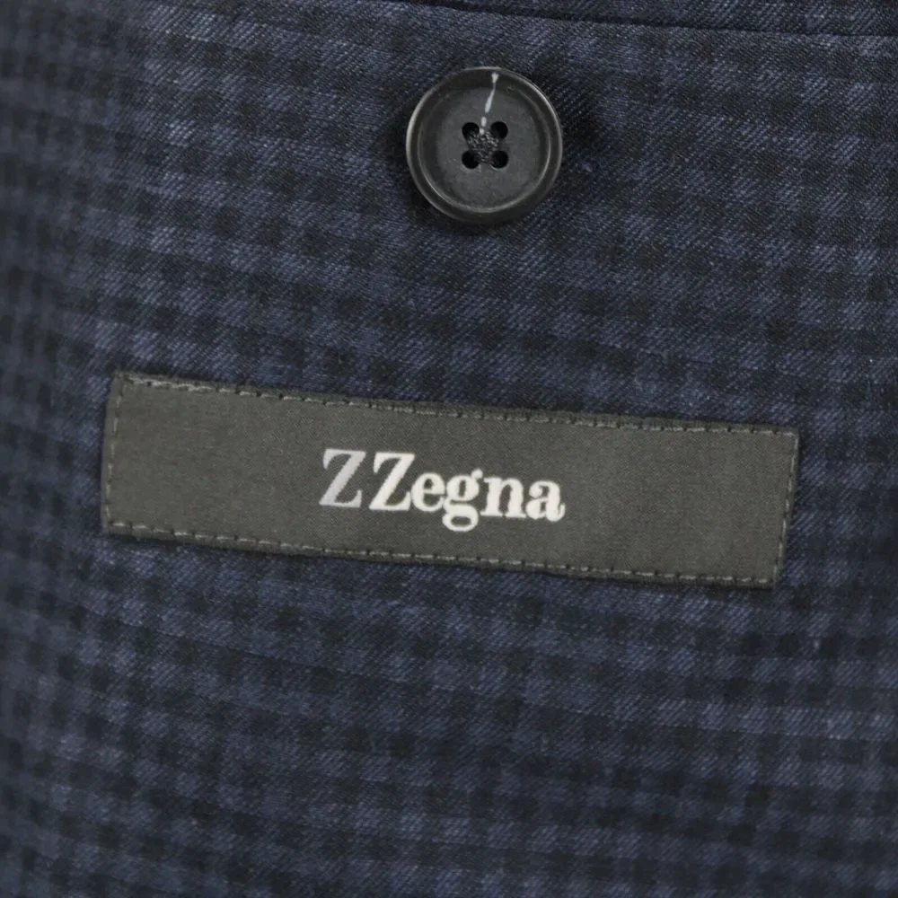 Z Zegna Sport Coat Size 52R 42R US in Dark Blue Degraded Check Linen/Cotton - Picture 6 of 7